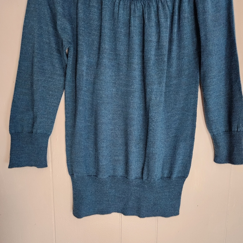The Limited gathered scoop neck sweater teal green merino wool blend M - Picture 2 of 11